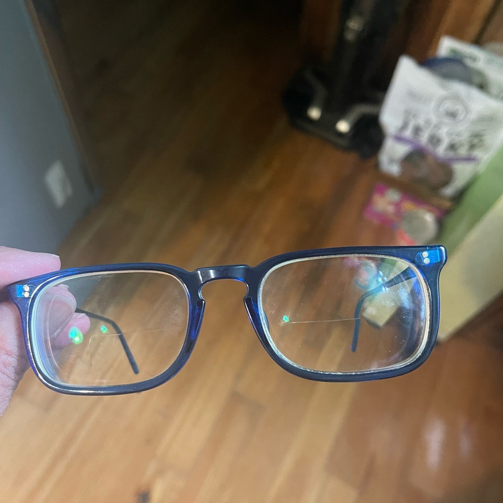 Oliver Peoples beautiful blue eyeglass frames.